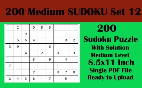 Unlock Your Brainpower with 1 File 200 Sudoku Medium 8.5x11 KDP V 12